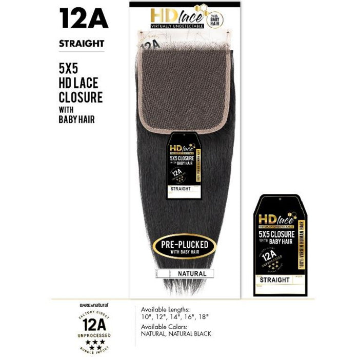 Sensationnel 12A 100% Virgin Human Hair 5X5 HD Lace Closure - STRAIGHT 10 Alexwigs