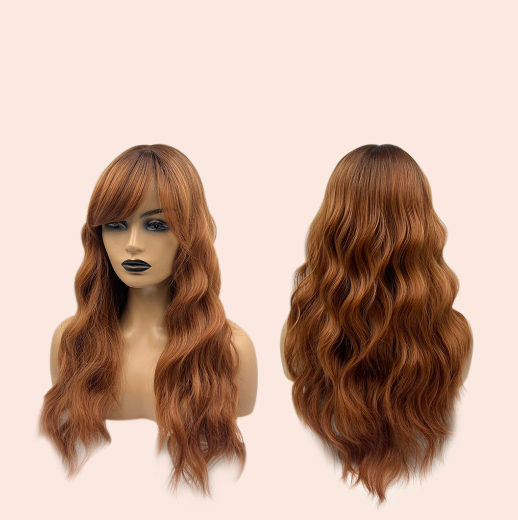 JBEXTENSION 24 Inches Copper Body Wave With Bangs Wig KIMMY COPPER Alexwigs
