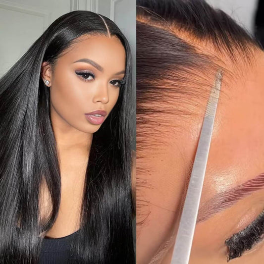 +$9.9 Get A Wig | Drawstring Cap Glueless 13x4 Frontal Lace Human Hair Wig Straight Pre-Cut Lace 220% Density Alexwigs