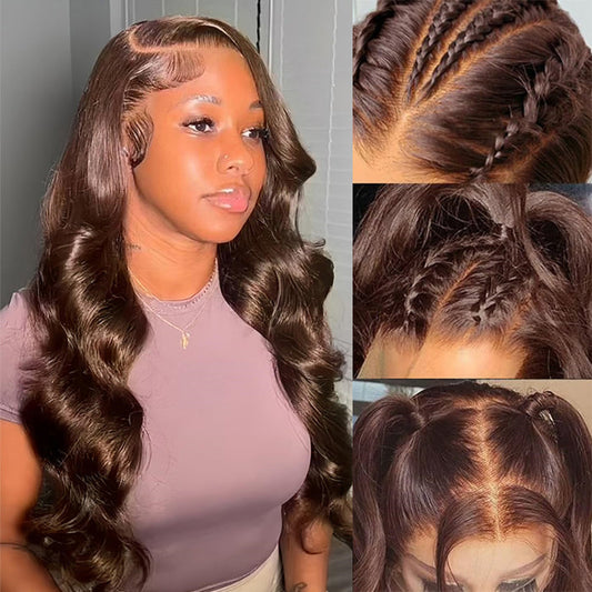 #4 Brown Wig Straight & Body Wave Natural Human Hair Wig Colored Lace Front Wigs Alexwigs