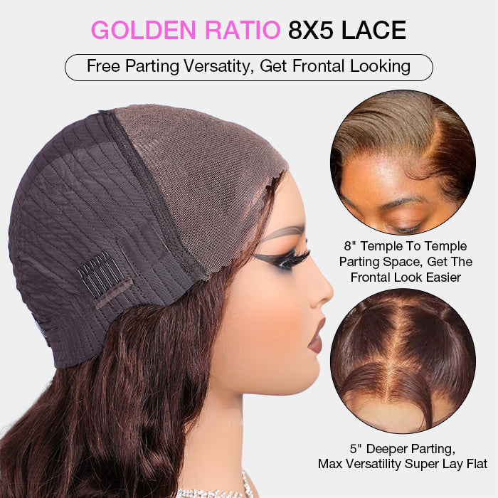 #4 Chocolate Brown Retro Glam Waves Glueless Wig 8x5 Closure HD Lace Pre Plucked Hairline Ready to Go Alexwigs