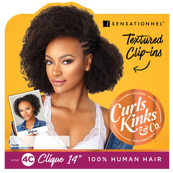 Sensationnel Human Hair Curls Kinks & CO Textured Clip In Extension - HH 4C CLIQUE 9PCS (14-18 Inch) Alexwigs