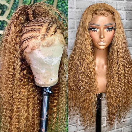 #27 Honey Blonde Deep Wave HD Lace Front Human Hair Wig with Pre Plucked Alexwigs