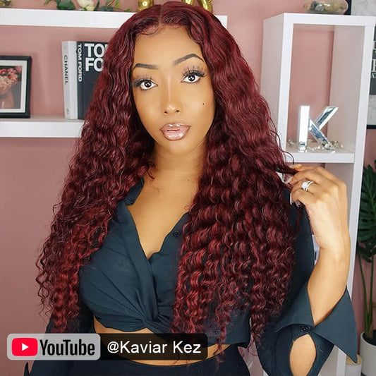 #99J Burgundy Wig Deep Wave Glueless Ready & Go Pre Cut Lace Closure Wig with Natural Hairline Alexwigs