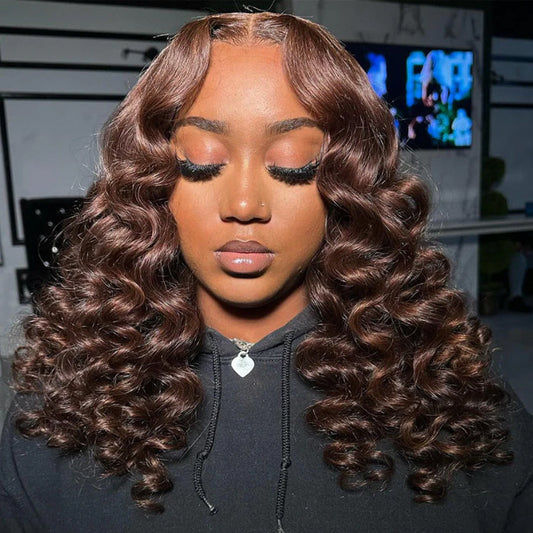 +$9.9 Get A Wig | 220% Density Chocolate Brown Loose Deep Wave Wig 13x6 HD Lace Frontal Human Hair Wigs Alexwigs