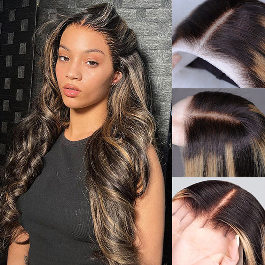 #P1B/27 Blonde Highlight 8x5Pre Cut Lace Closure Wigs Put On And Go Quick & Easy Glueless Wig Alexwigs