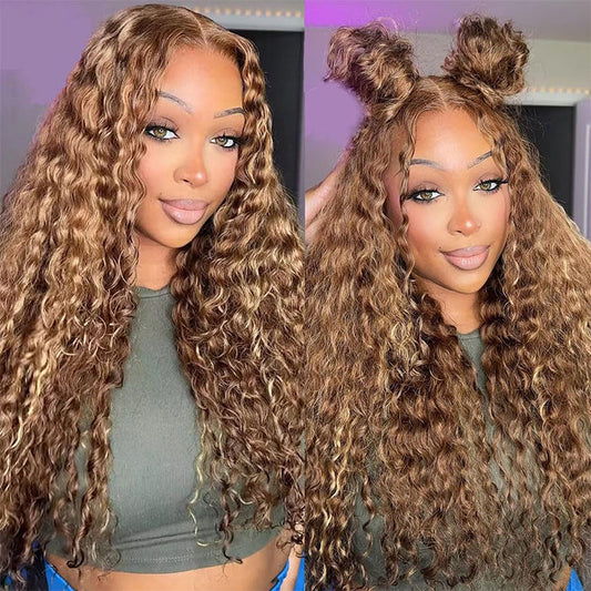 +$9.9 Get A Wig | Highlight Water Wave Drawstring 13x6 HD Lace Front Wigs Virgin Human Hair Pre-Cut Lace 220% Density Alexwigs