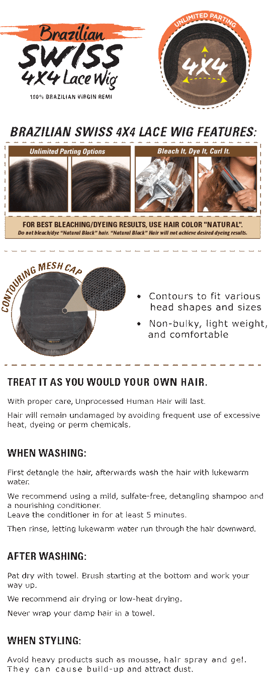 Sensationnel Bare & Natural 100% Brazilian Remy Swiss 4x4 Lace Front Wig NATURAL YAKI Alexwigs