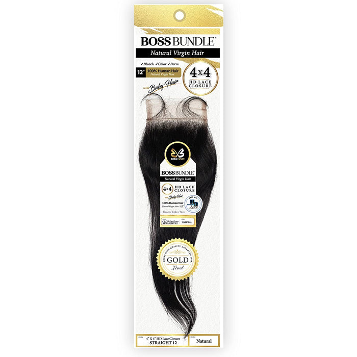 Bobbi Boss Bundle Natural Virgin Hair 4x4 HD Lace Closure - STRAIGHT 12" Alexwigs