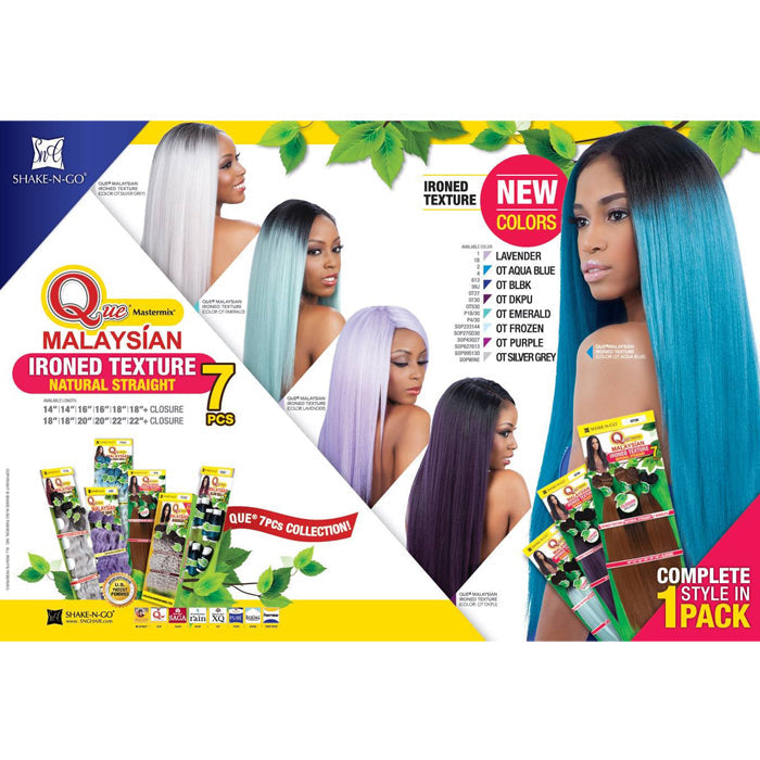 Shake N Go Que Malaysian Ironed Texture Weave + Closure - NATURAL STRAIGHT 7 PCS (14/16/18) Alexwigs