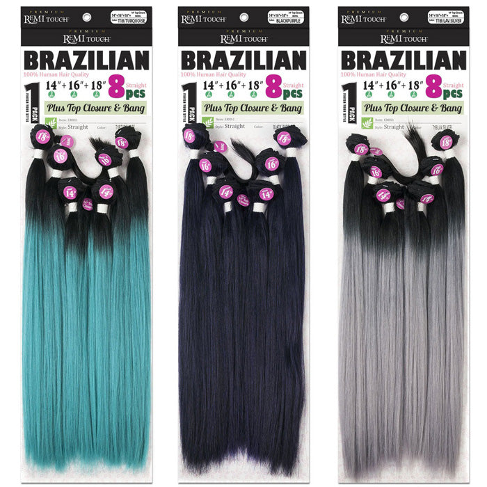 New Born Free Brazilian Premium Remi Touch Weave - STRAIGHT 8 PCS (14-22"+CLOSURE and BANG) Alexwigs