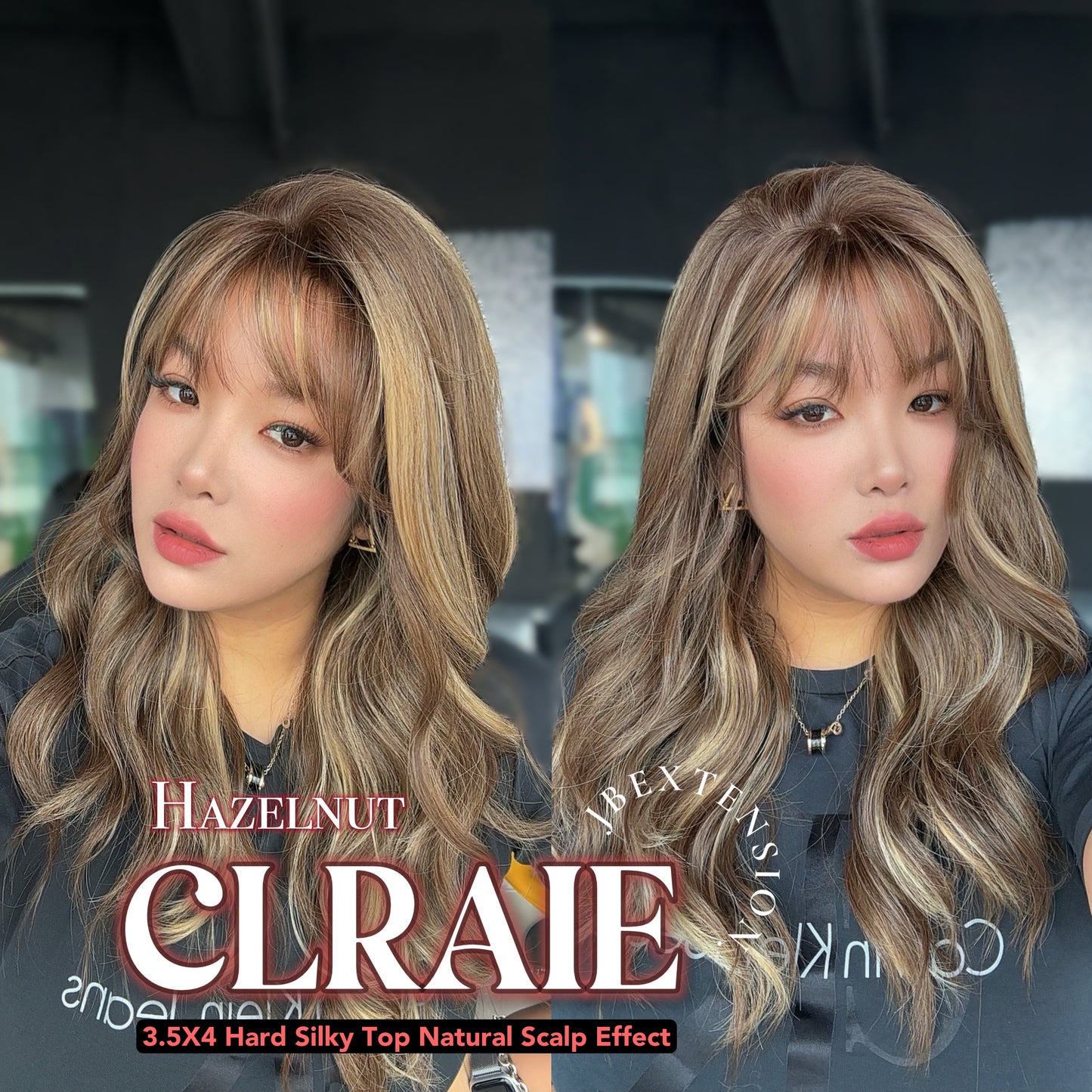 JBEXTENSION 22 Inches Scalpiana Hazelnut 3.5X4 Hard Silky Top Natural Scalp Effect Women Wig With Bangs CLAIRE SILKY TOP HAZELNUT Alexwigs