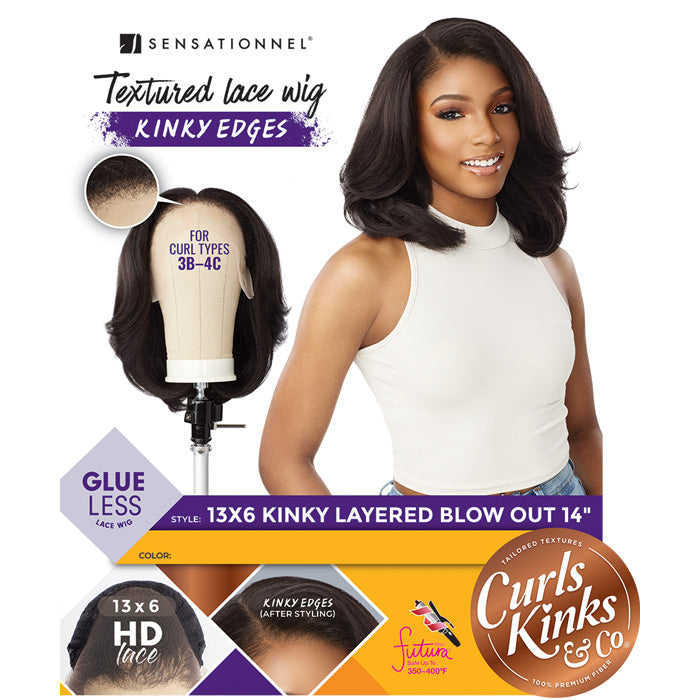 Sensationnel Curls Kinks Glueless HD 13x6 Lace Front Wig - 13x6 KINKY LAYERED BLOW OUT 14" - Kinky Edges Alexwigs