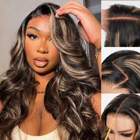 #1B/27 Blonde Highlight Body Wave 8x5 HD Glueless Lace Wig 100% Human Hair Pre Plucked Natural Hairline 10A Quality Alexwigs