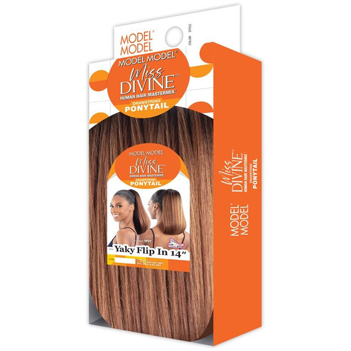 Model Model Miss Divine Human Hair Blend Drawstring Ponytail - YAKI FLIP IN 14" Alexwigs