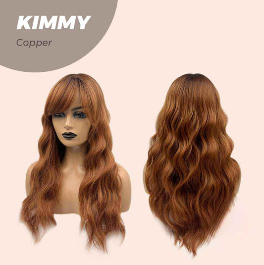 JBEXTENSION 24 Inches Copper Body Wave With Bangs Wig KIMMY COPPER Alexwigs
