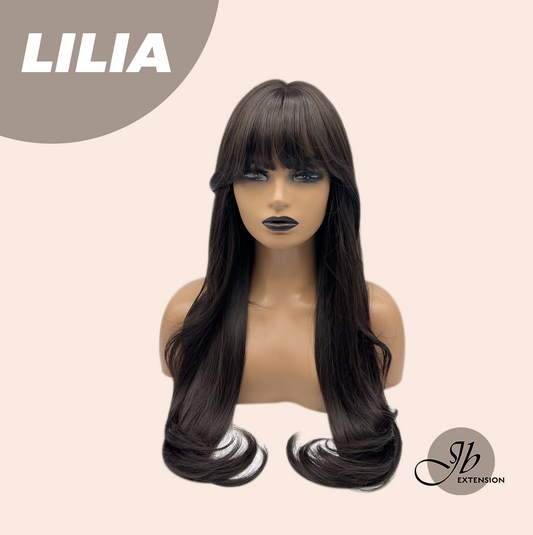 JBEXTENSION 26 Inches Long Curly Midnight Brown( Black/Brown) Wig with Bangs LILIA Alexwigs