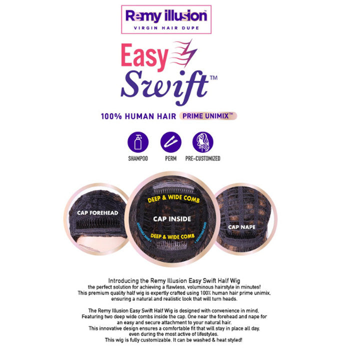 Janet Collection Remy Illusion Easy N Swift 100% Human Hair Blend Half Wig - GADI Alexwigs