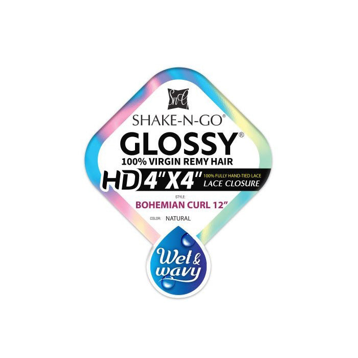 Shake N Go Glossy 100% Virgin Remy Hair HD 4x4 Hand-Tied Lace Closure - BOHEMIAN CURL 12 - Wet & Wavy Alexwigs