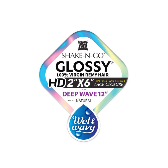 Shake N Go Glossy 100% Virgin Remy Hair HD 2x6 Hand-Tied Lace Closure - DEEP WAVE 12 - Wet & Wavy Alexwigs