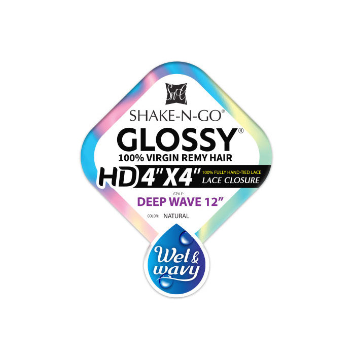 Shake N Go Glossy 100% Virgin Remy Hair HD 4x4 Hand-Tied Lace Closure - DEEP WAVE 12 - Wet & Wavy Alexwigs