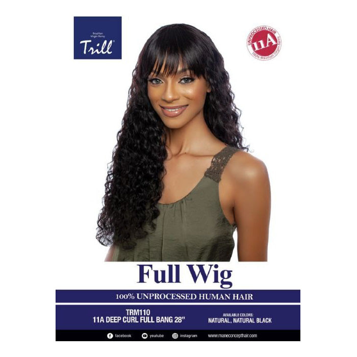 Mane Concept Trill 100% Unprocessed Human Hair 11A Full Wig - DEEP CURL FULL BANG 28" TRM110 Alexwigs