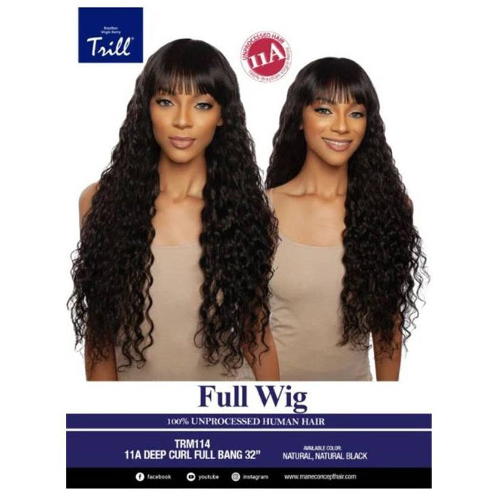 Mane Concept Trill 100% Unprocessed Human Hair 11A Full Wig - TRM114 DEEP CURL FULL BANG 32" Alexwigs