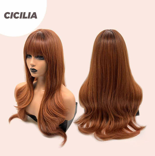 JBEXTENSION 26 Inches Curly Copper Fashion Wig With Bangs CICILIA Alexwigs