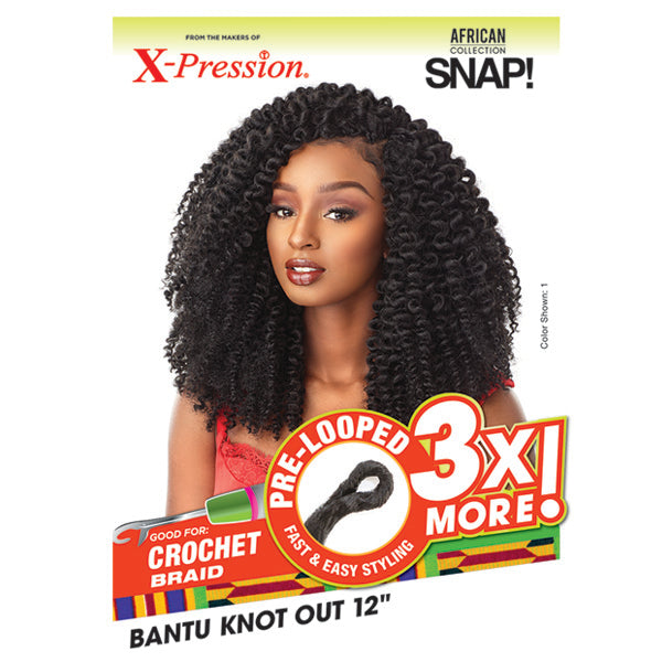 Sensationnel African Collection SNAP 3x Pre-Looped Crochet Braid BANTU KNOT OUT 12 Inch Alexwigs