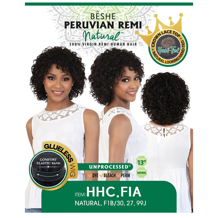 Beshe Peruvian Remi Natural Glueless 100% Virgin Remi Human Hair Crown Lace Top Hand-Tied Wig - HHC.FIA