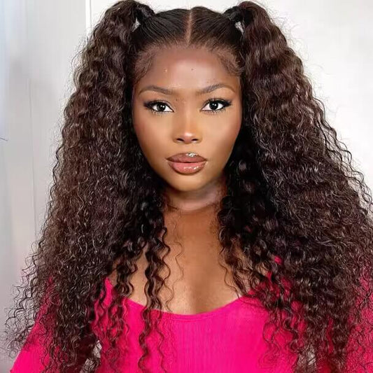 #4 Chocolate Brown Wig Deep Wave 13x6 HD Transparent Lace Frontal Wigs Pre-Colored Human Hair Wigs Alexwigs