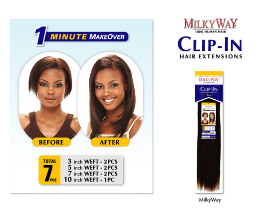 Milky Way Clip-In Human Hair Weave - STRAIGHT 14/18 Inch (7pcs) Alexwigs