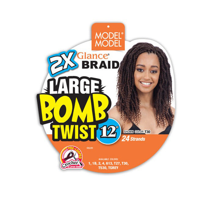 Model Model Glance Pre-Looped Crochet Braid - 2X LARGE BOMB TWIST 12" Alexwigs