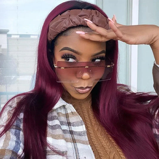 #99J Sugar Plum Color Headband Wig 100% Human Hair With Black Root | Throw On & Go Alexwigs