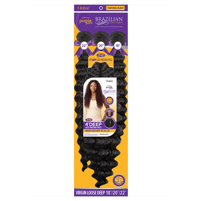 Outre Purple Pack Brazilian Boutique Human Hair Blend Weave - VIRGIN LOOSE DEEP 4PCS (18/20/22 inch + 4 inch lace closure) Alexwigs