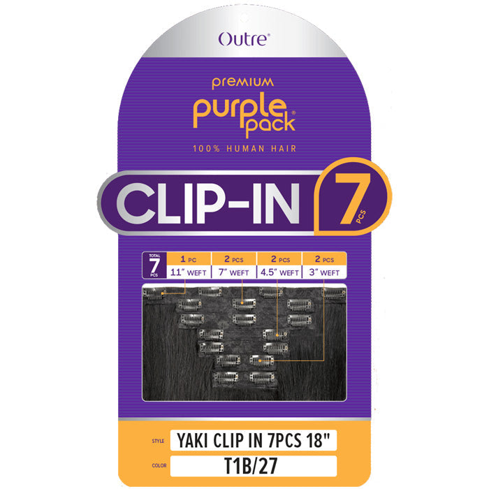 Outre Purple Pack 100% Human Hair Hair Pieces - YAKI CLIP-IN 7 PCS 18" Alexwigs