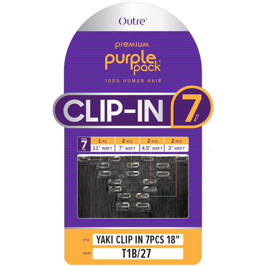 Outre Purple Pack 100% Human Hair Hair Pieces - YAKI CLIP-IN 7 PCS 18" Alexwigs