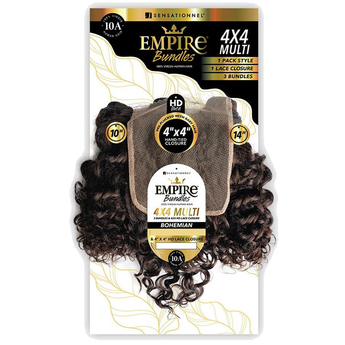 Sensationnel Empire Bundles Multi Pack 100% Virgin Human Hair Weave and 4x4 HD Lace Closure - BOHEMIAN Alexwigs