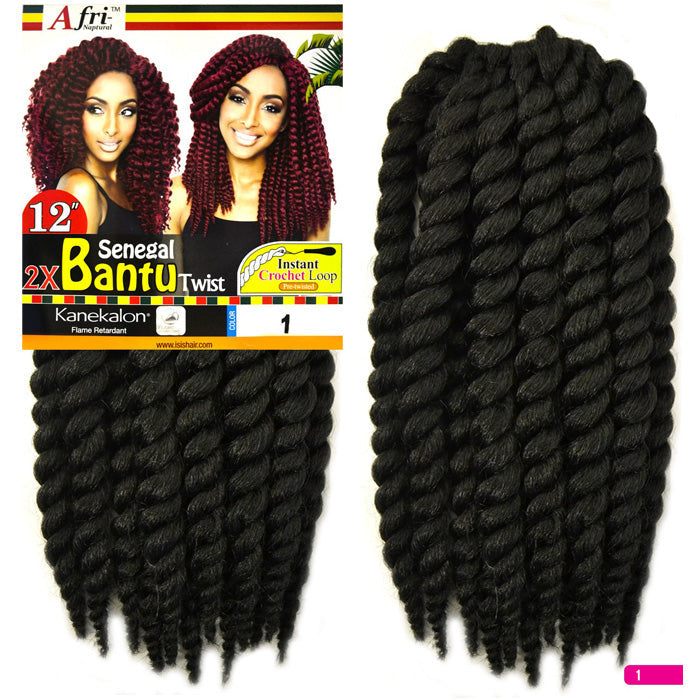 Mane Concept Isis Afri-Naptural Pre-Looped Crochet Braid - 2X SENEGAL BANTU TWIST 12" Alexwigs
