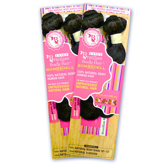 Janet Collection Bombshell Brazilian Bundle 100% Remy Human Hair Weaves - NATURAL BODY WAVE 14-20" Alexwigs