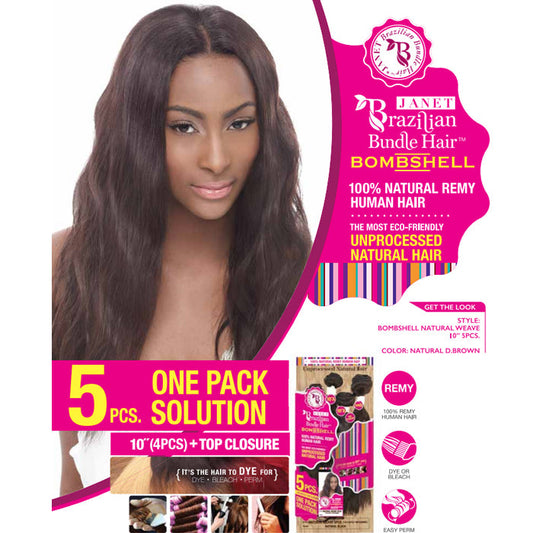 Janet Collection Brazilian Bundle Bombshell 100% Natural Remy Human Hair Weave - NATURAL WEAVE 4 Pcs + Top Closure Alexwigs