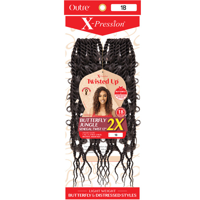 Outre X-Pression Twisted Up Pre-Looped Crochet Braids - BUTTERFLY JUNGLE SENEGAL TWIST 12" 2X Alexwigs