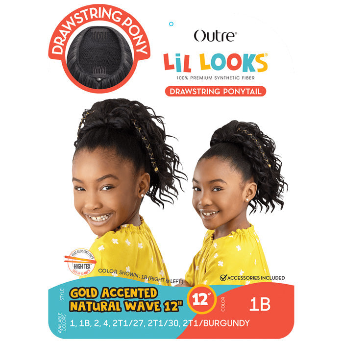 Outre Lil Looks Drawstring Ponytail - GOLD ACCENTED NATURAL WAVE 12" Alexwigs