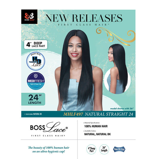 Bobbi Boss 100% Human Hair HD Lace Wig 4" Deep Part - MHLF497 Natural Straight 24"