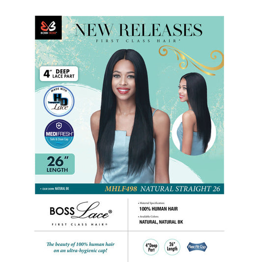 Bobbi Boss 100% Human Hair HD Lace Wig 4" Deep Part - MHLF498 Natural Straight 26"