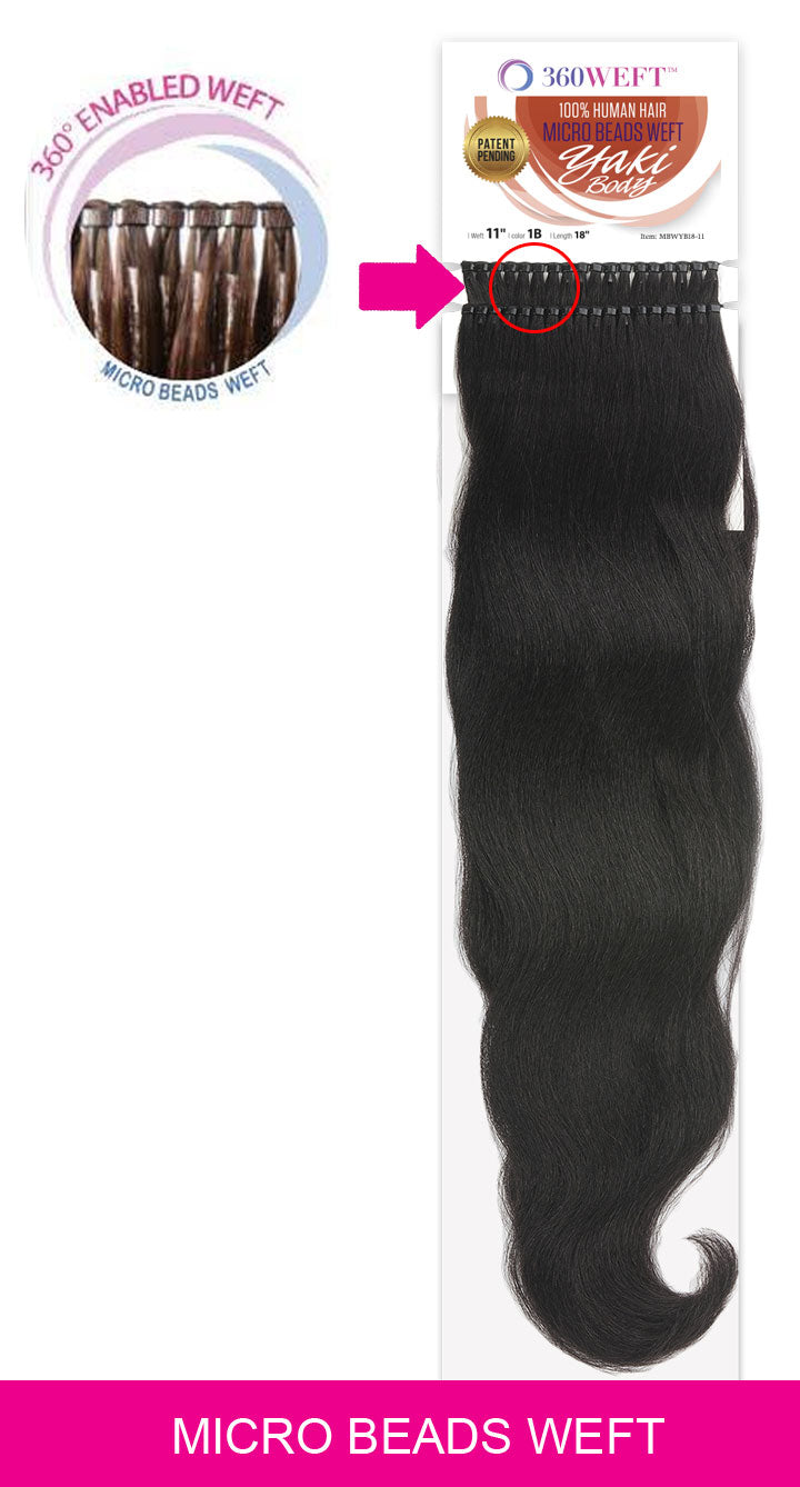 New Born Free 360 Weft 100% Human Hair Weave - MICRO BEADS WEFT YAKI BODY 18 Inch Alexwigs
