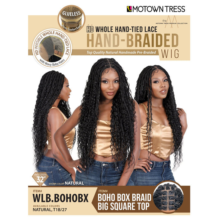 Motown Tress Glueless Hand-Braided HD Whole Hand-Tied Lace Wig - WLB.BOHOBX - Boho Box Braid Big Square Top Alexwigs