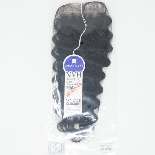Shake-N-Go 100% Unprocessed Human Hair NVH 10A+ 4X4 Lace Closure - DEEP CURL 12" Alexwigs