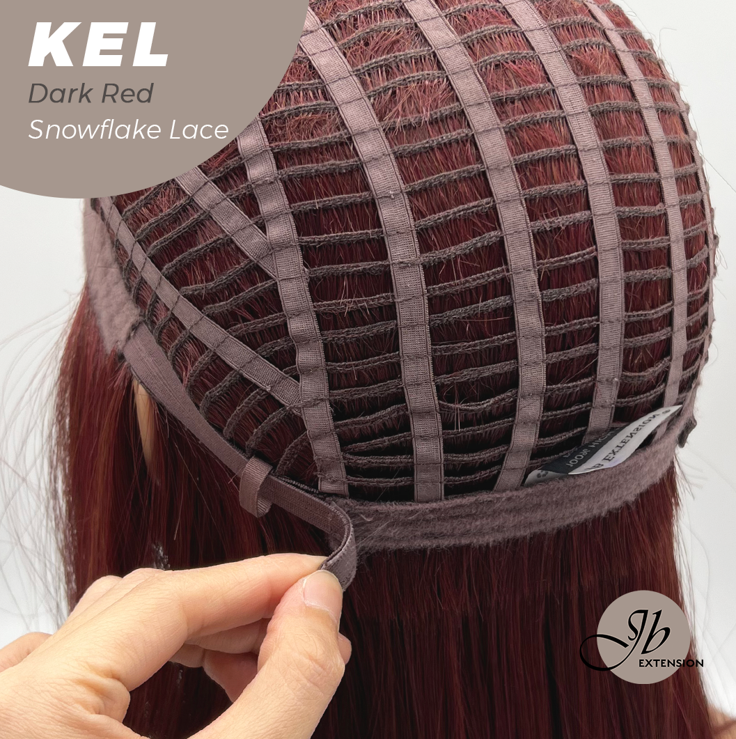 JBEXTENSION 22 Inches Dark Red Pre-Cut Snowflake Lace Frontlace Glueless Wig KEL DARK RED【PERMATEASE】【BENDY EAR TABS】- M/L Alexwigs