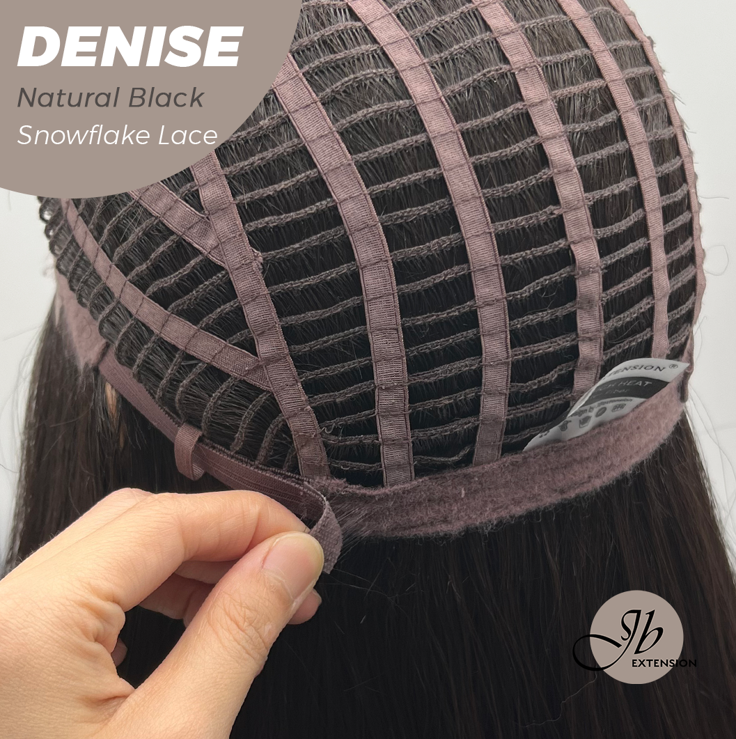 JBEXTENSION 24 Inches Natural Black Wave Pre-Cut Snowflake Lace Frontlace Glueless Wig DENISE NATURAL BLACK【PERMATEASE】【BENDY EAR TABS】- M/L Alexwigs